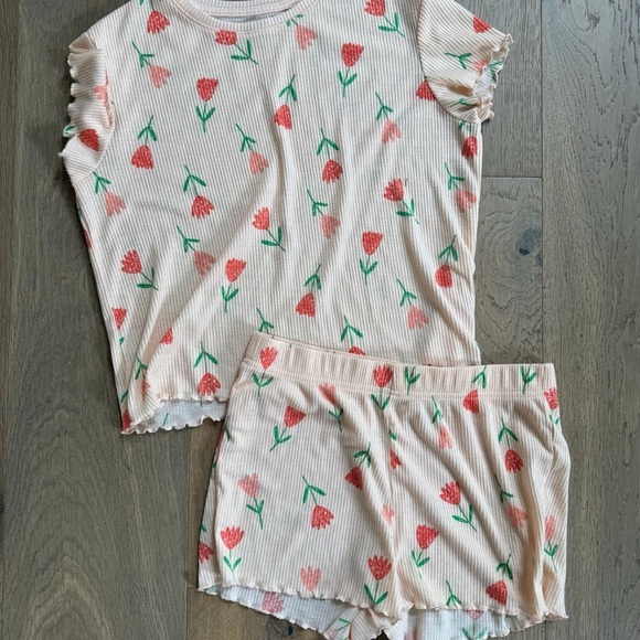 Old navy girls ribbed tulip flower pajama set shorts top XL 14 16 years - Picture 1 of 3